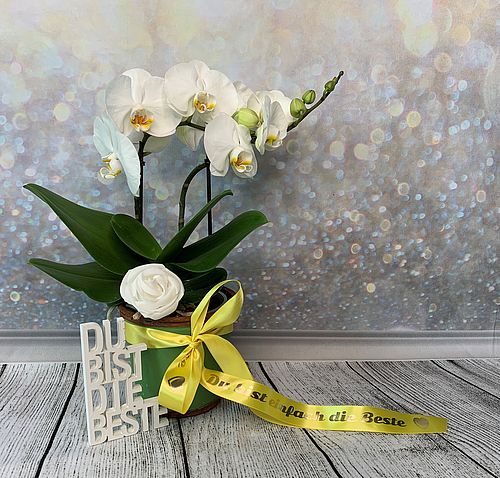 personalisiertes Geschenkband Schleifenfee Muttertag Orchideen